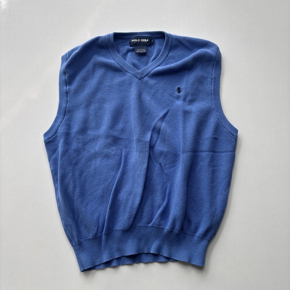 Polo Golf Ralph Lauren Sweater Vest Mens L Blue Cotton V Neck Golf Preppy Y2K